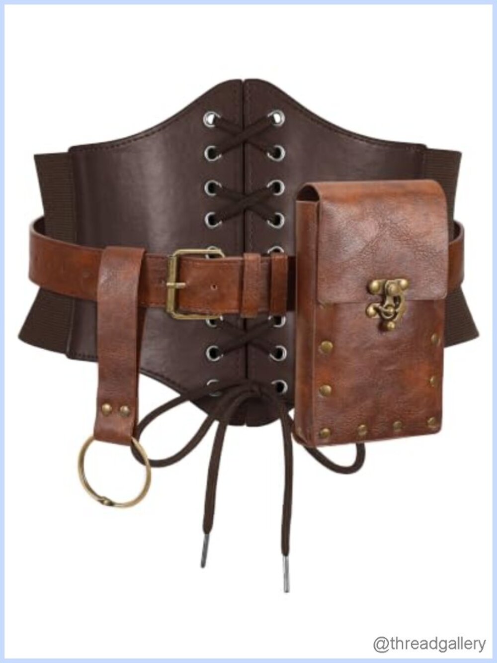 Medieval Corset Belt with Waist Pouch PU Leather Ren Faire Costume
